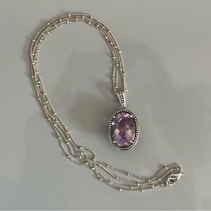 Amethyst 925 Sterling Silver Oval Pendant Necklace